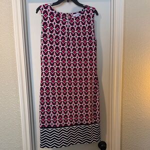 Liz Claiborne Magenta and Black Geometric Sleeveless Midi Dress